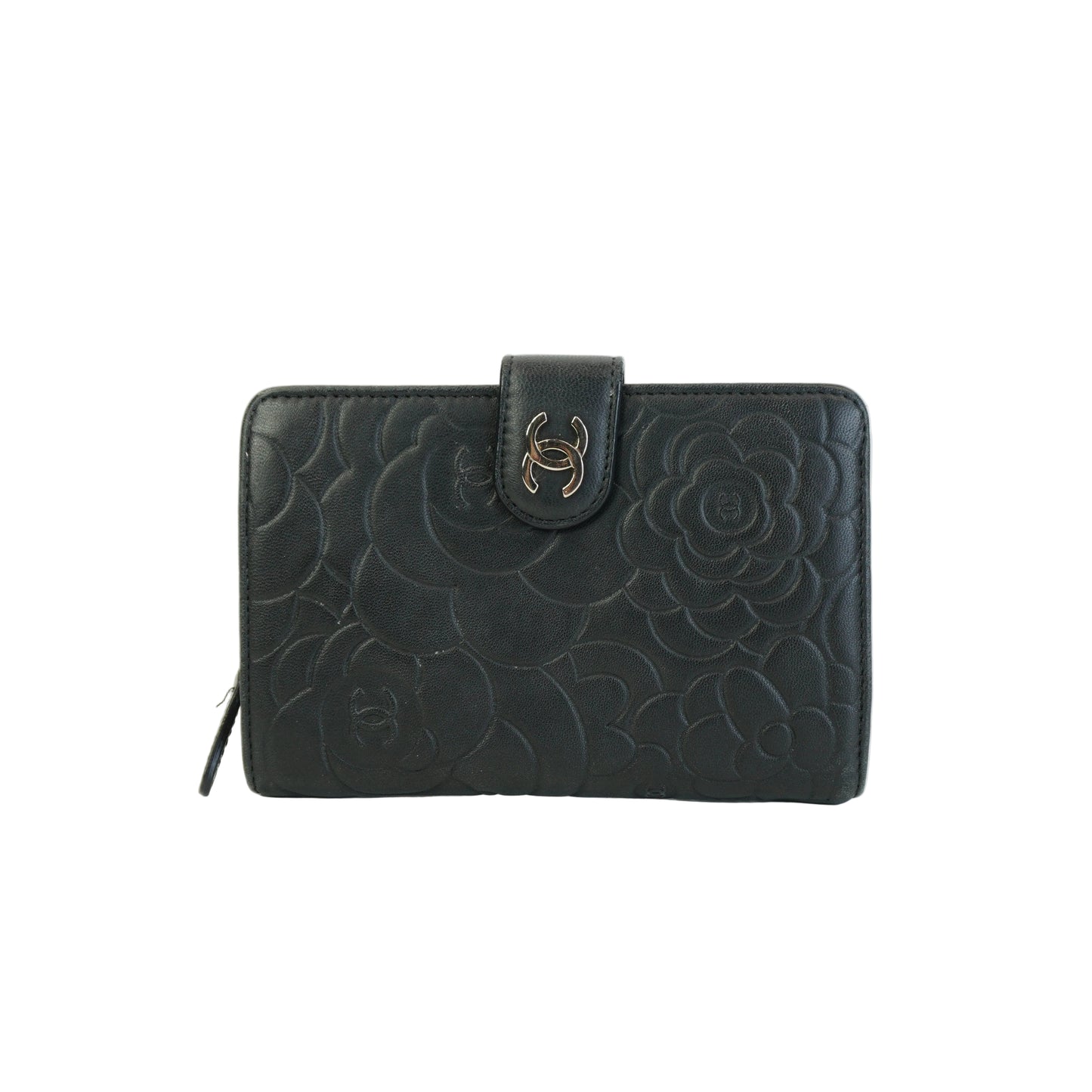 Chanel Camellia Embossed Wallet Black SHW