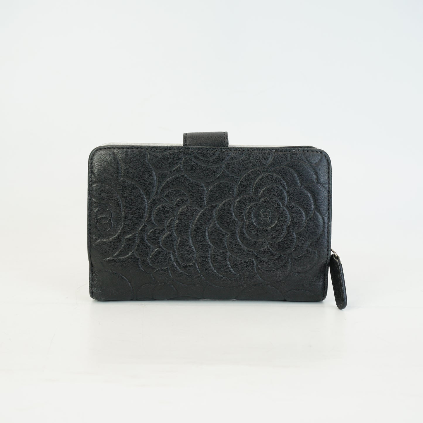 Chanel Camellia Embossed Wallet Black SHW