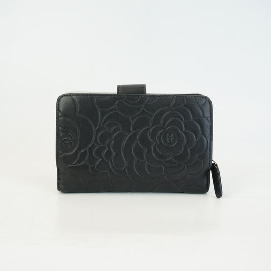 Chanel Camellia Embossed Wallet Black SHW