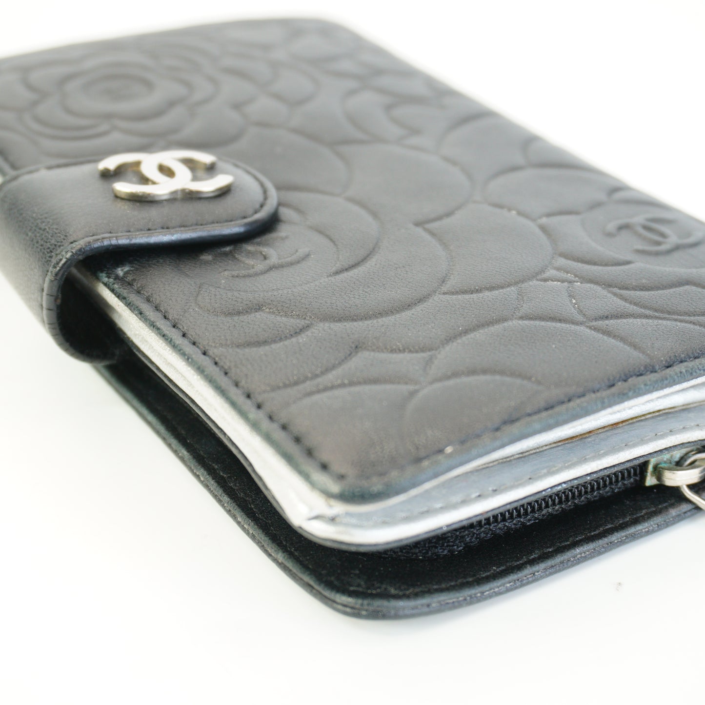 Chanel Camellia Embossed Wallet Black SHW