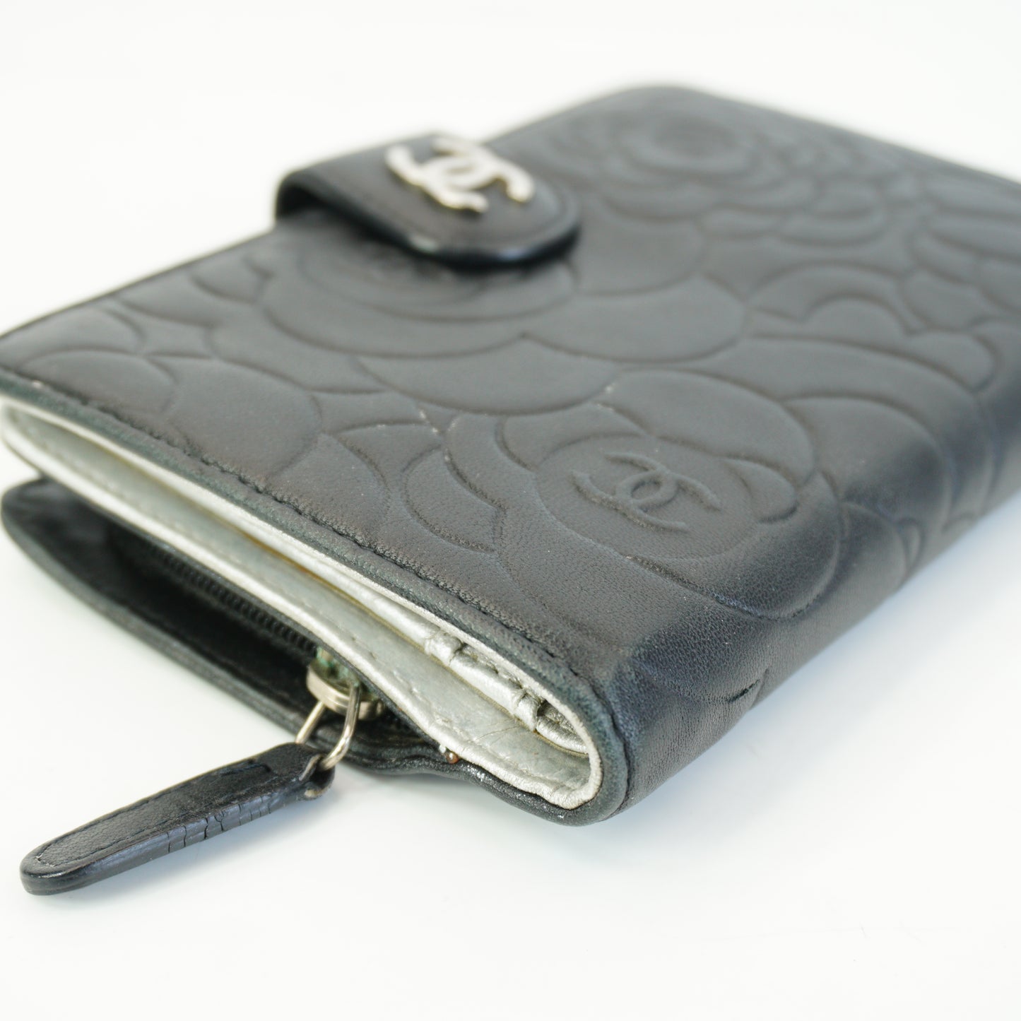 Chanel Camellia Embossed Wallet Black SHW