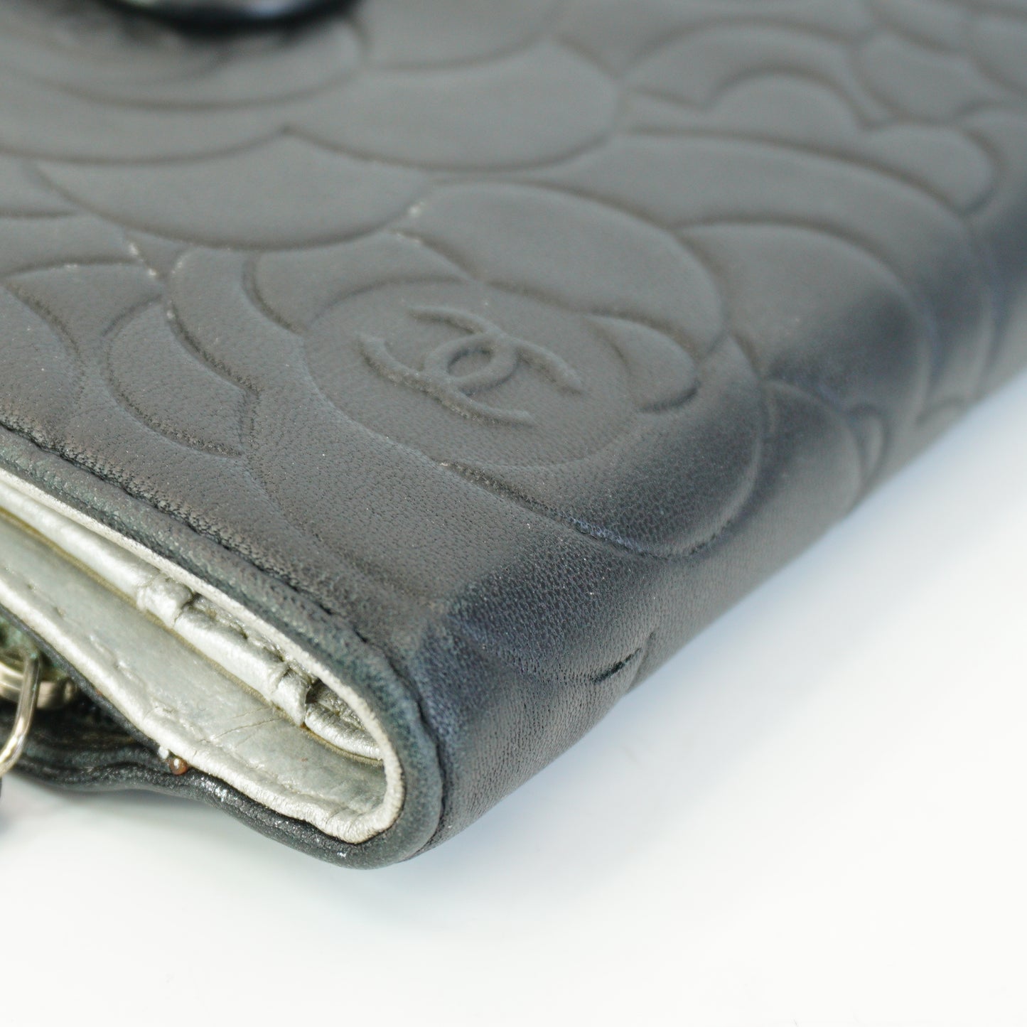 Chanel Camellia Embossed Wallet Black SHW