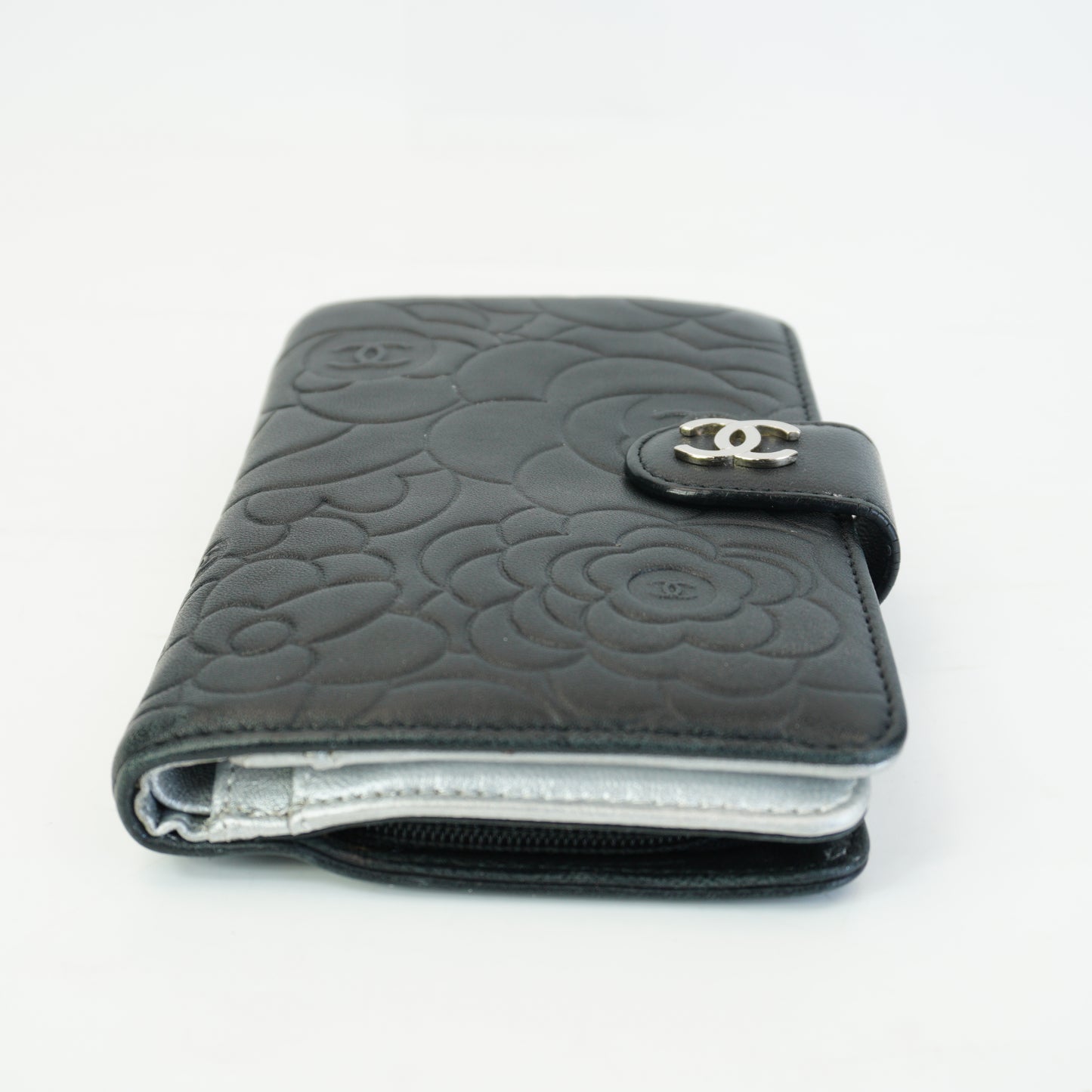 Chanel Camellia Embossed Wallet Black SHW