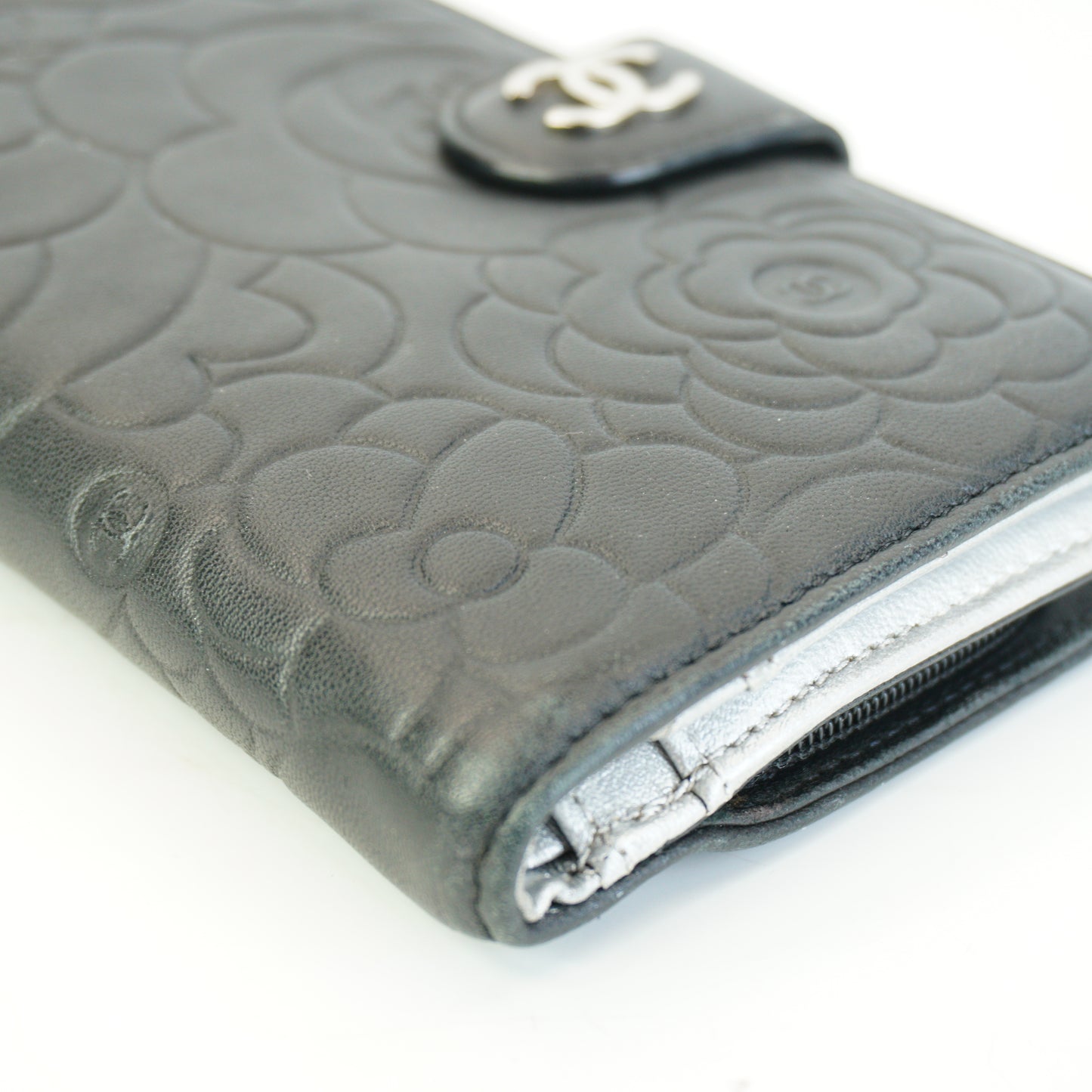 Chanel Camellia Embossed Wallet Black SHW