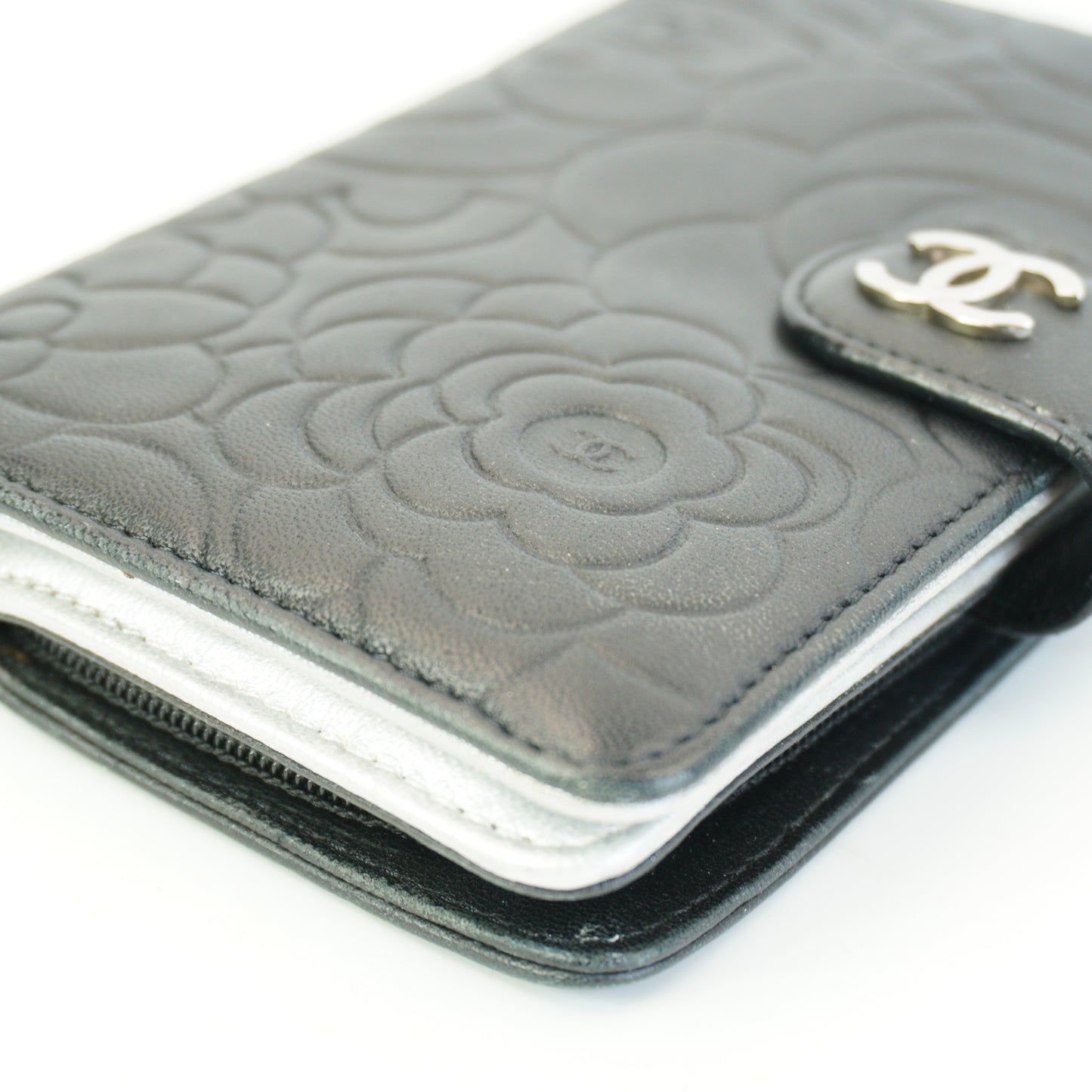 Chanel Camellia Embossed Wallet Black SHW