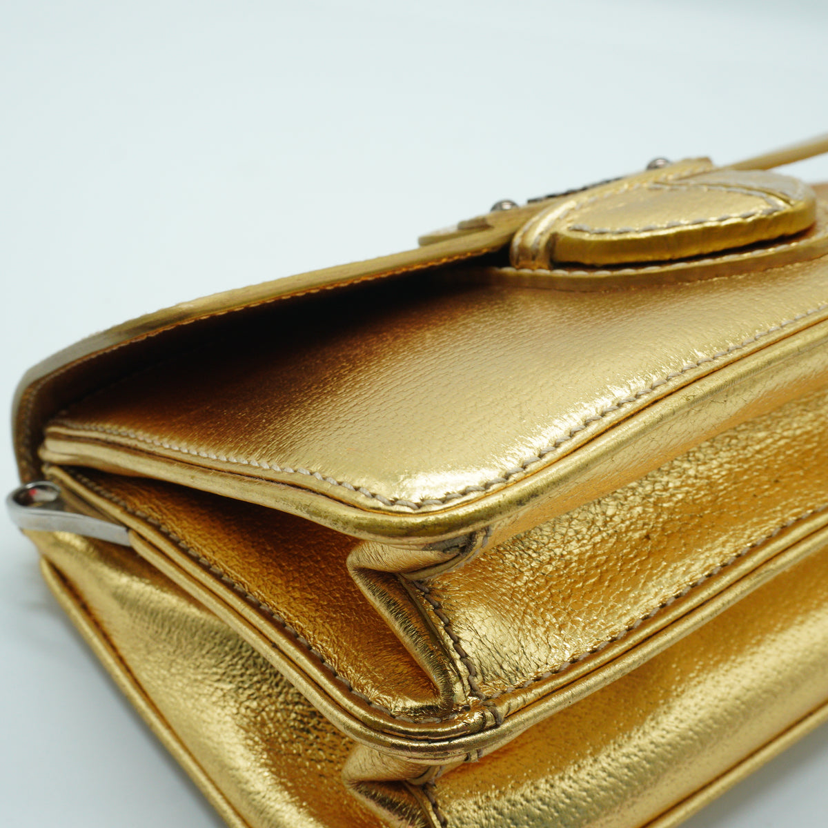 Prada	Metallic Cinghiale Flap Crossbody Bag Gold Smll GHW