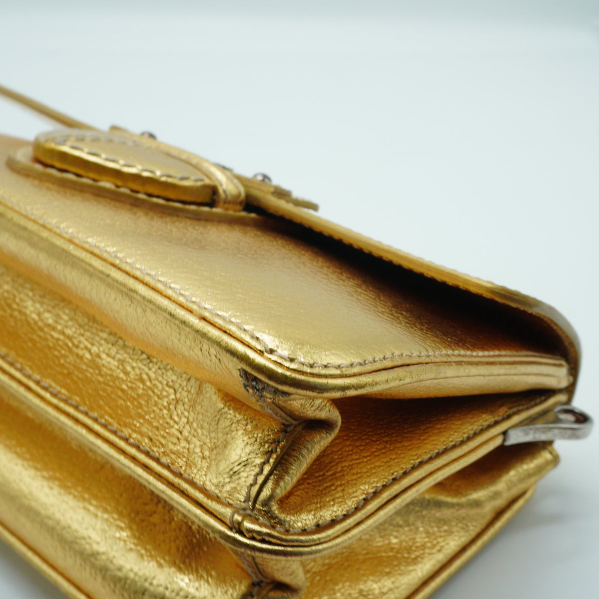 Prada	Metallic Cinghiale Flap Crossbody Bag Gold Smll GHW
