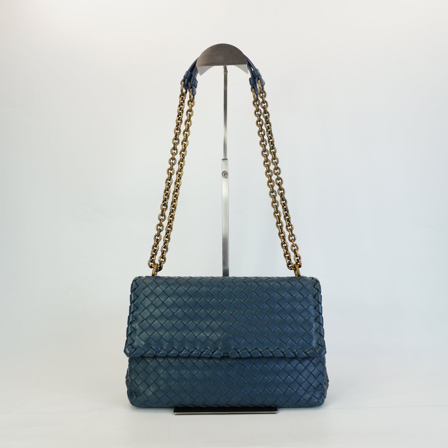 Bottega Veneta Intrecciato Olimpia Chain Shoulder Bag Blue Medium  GHW