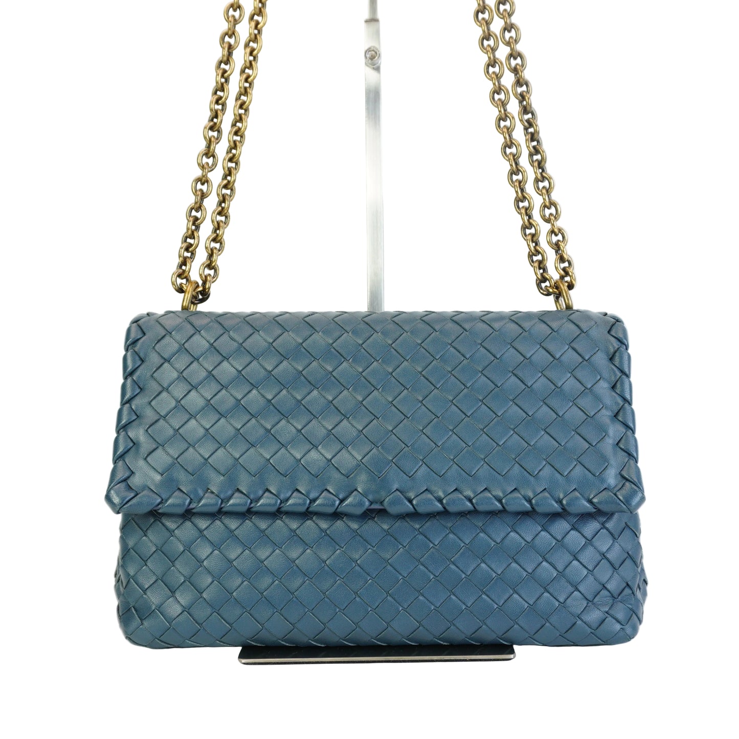 Bottega Veneta Intrecciato Olimpia Chain Shoulder Bag Blue Medium  GHW