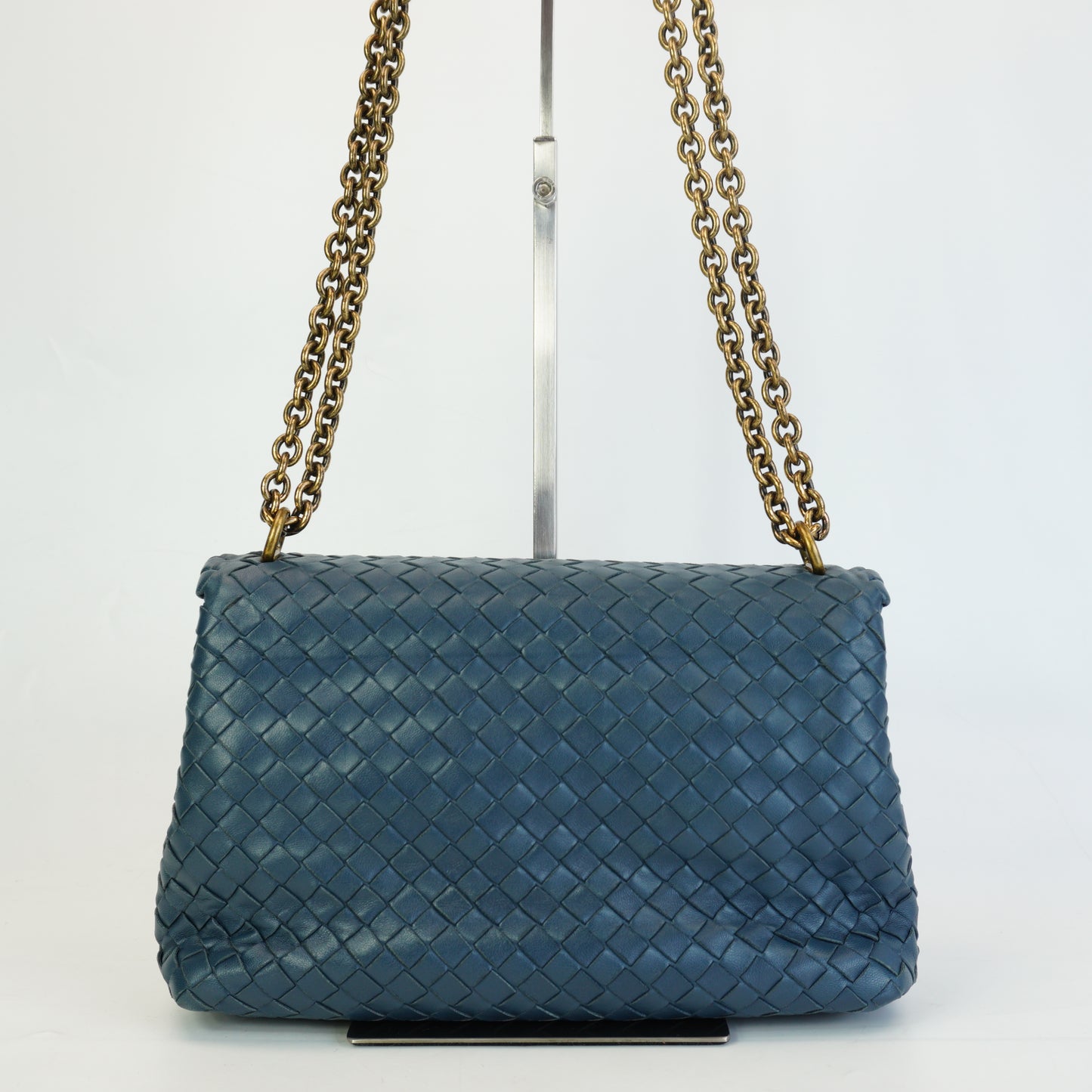 Bottega Veneta Intrecciato Olimpia Chain Shoulder Bag Blue Medium  GHW