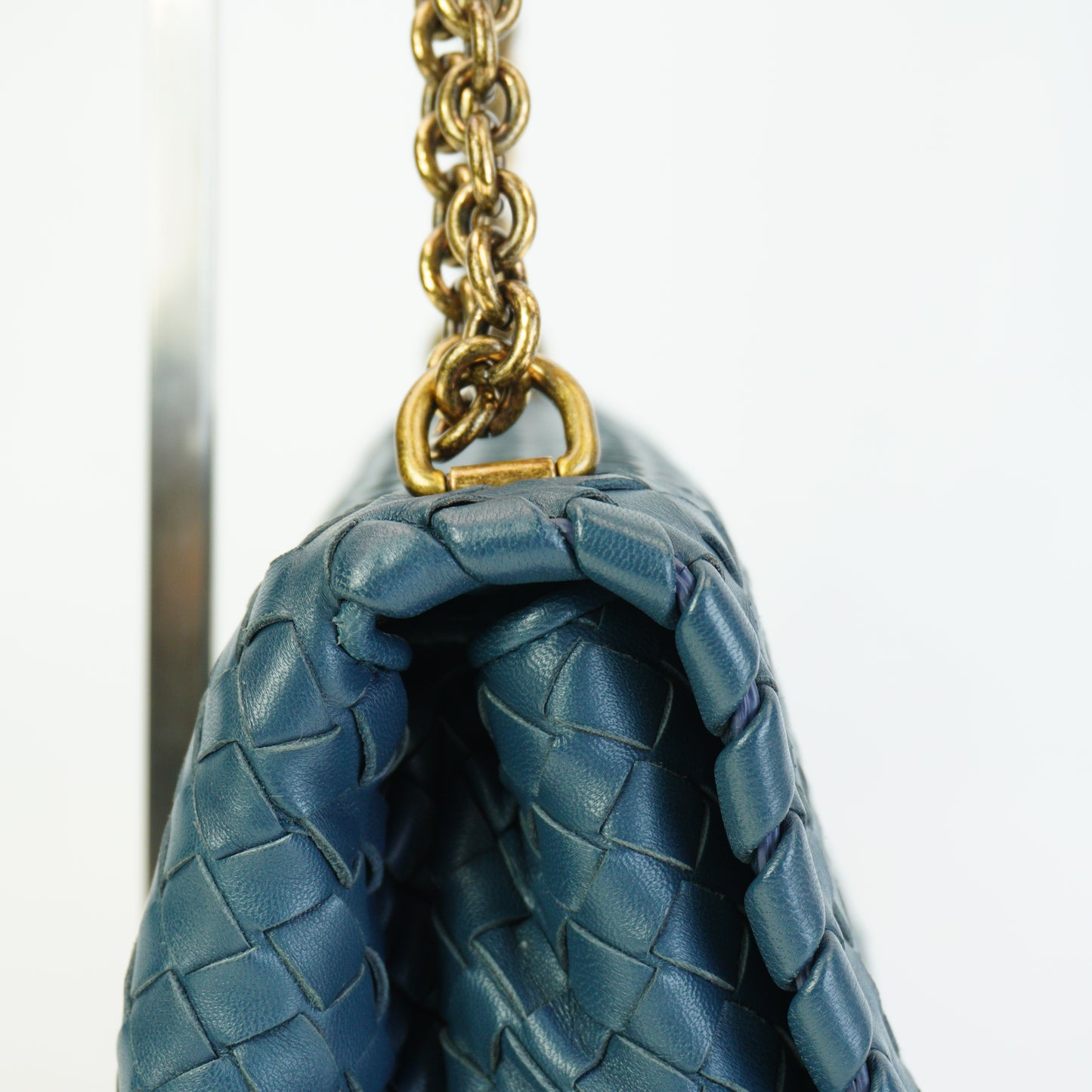 Bottega Veneta Intrecciato Olimpia Chain Shoulder Bag Blue Medium  GHW