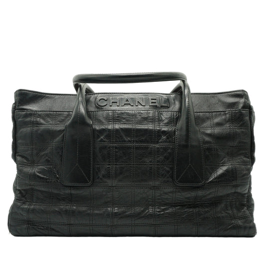 Chanel Lax Square Stitch Tote Black Bag Large SHW