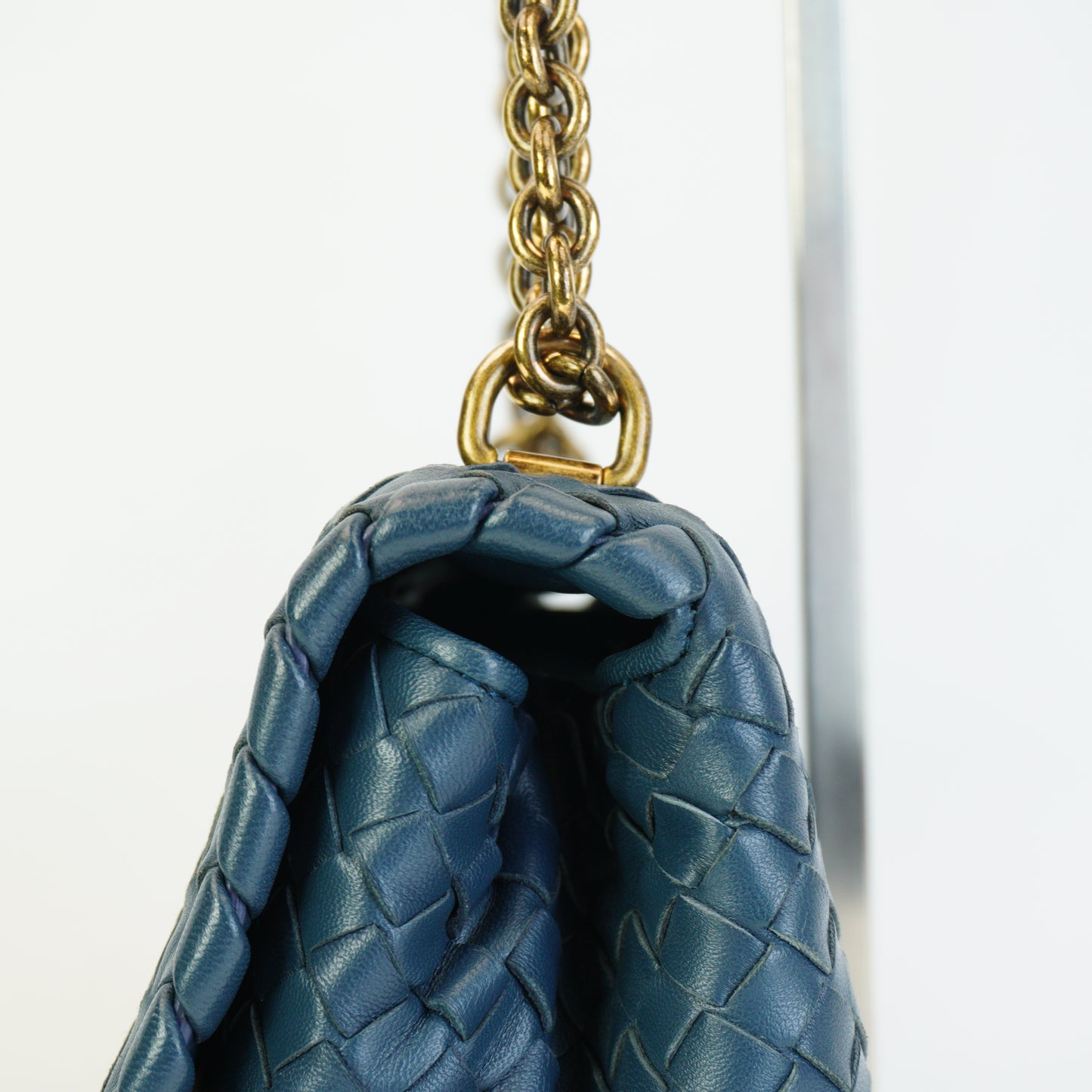 Bottega Veneta Intrecciato Olimpia Chain Shoulder Bag Blue Medium  GHW