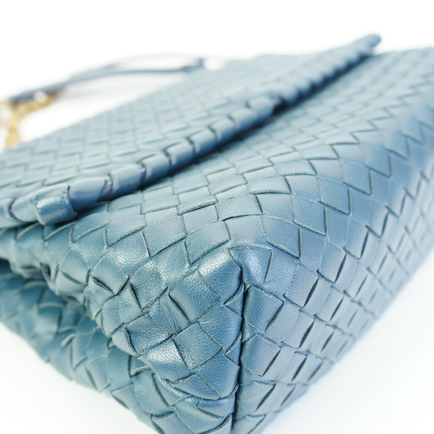 Bottega Veneta Intrecciato Olimpia Chain Shoulder Bag Blue Medium  GHW