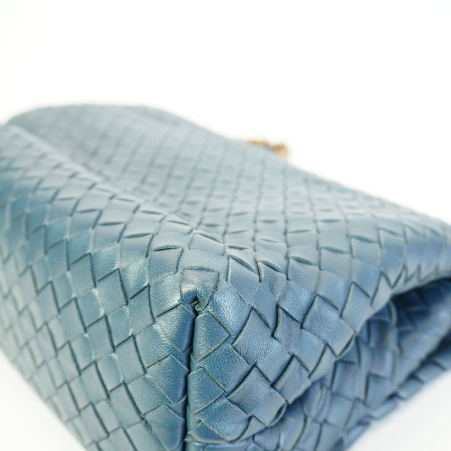 Bottega Veneta Intrecciato Olimpia Chain Shoulder Bag Blue Medium  GHW