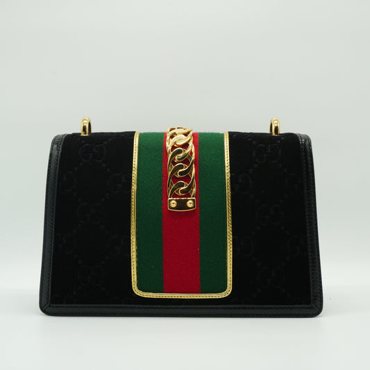 Gucci Sylvie Velvet GG Small Shoulder Bag GHW