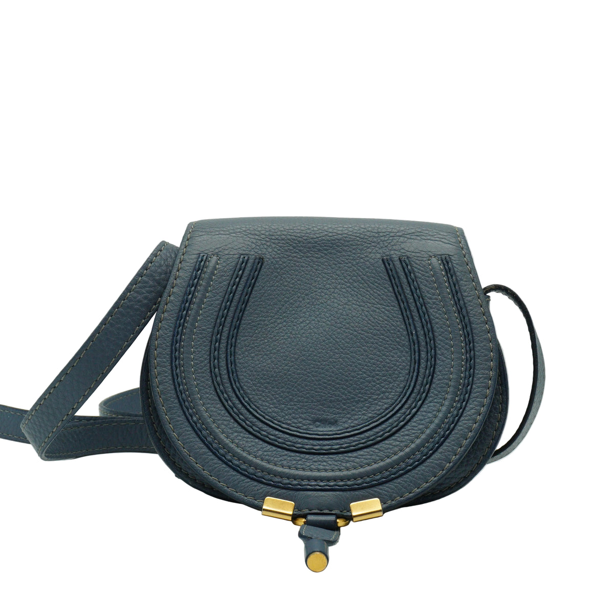 Chloe Marcie Small Saddle Bag Storm Blue GHW