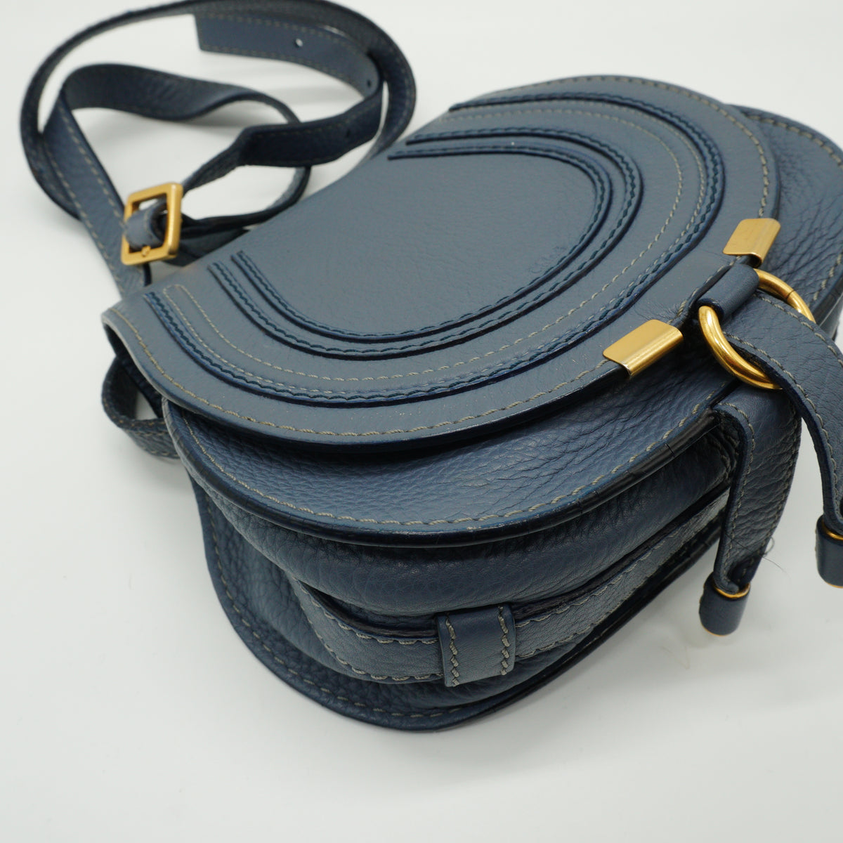 Chloe Marcie Small Saddle Bag Storm Blue GHW