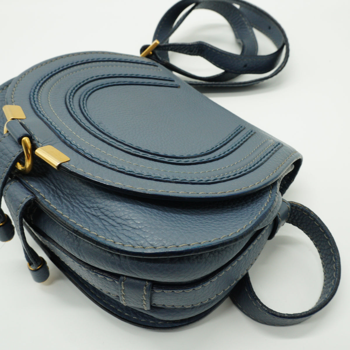 Chloe Marcie Small Saddle Bag Storm Blue GHW