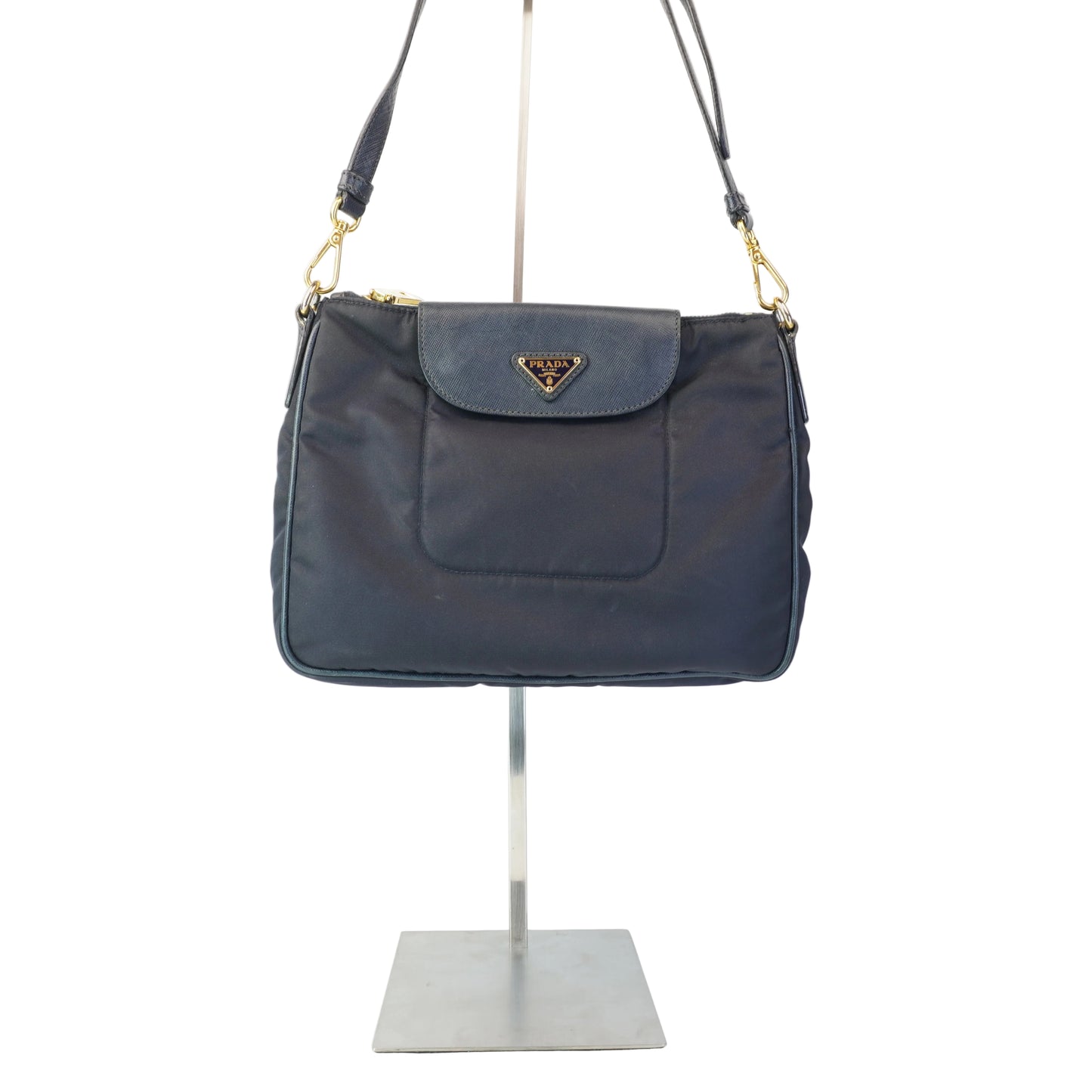 Prada  Tessuto Nylon & Saffiano Leather Crossbody Bag Blue