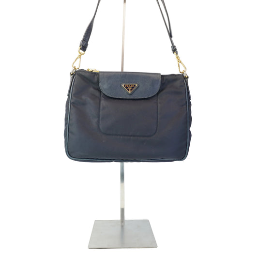 Prada  Tessuto Nylon & Saffiano Leather Crossbody Bag Blue