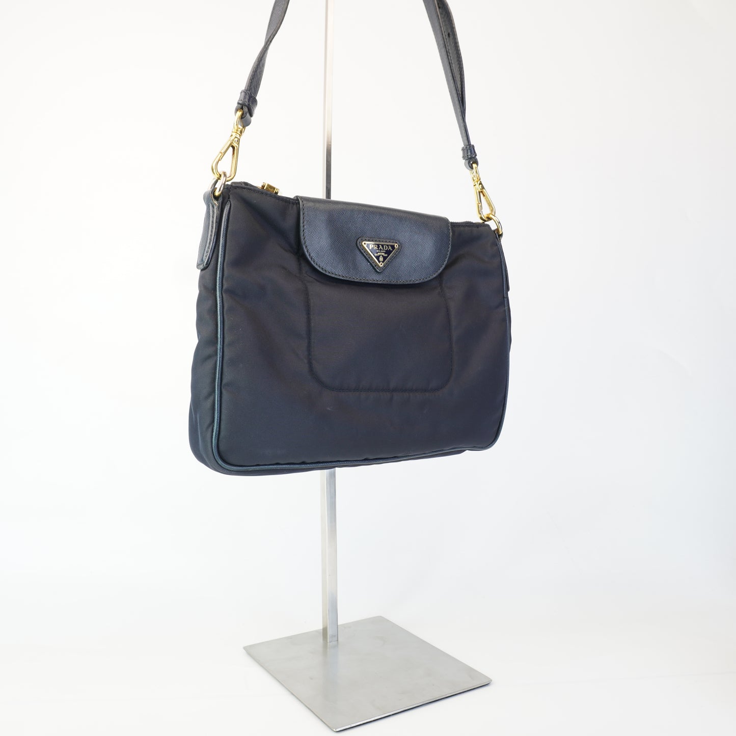 Prada  Tessuto Nylon & Saffiano Leather Crossbody Bag Blue