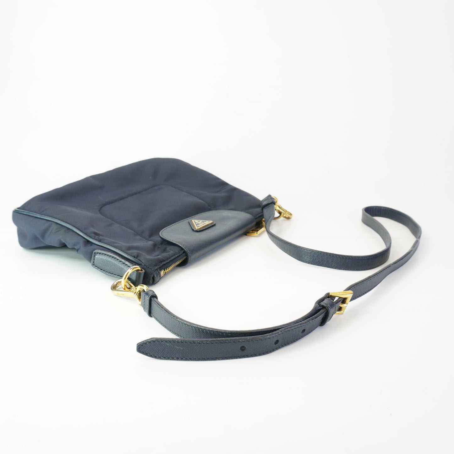 Prada  Tessuto Nylon & Saffiano Leather Crossbody Bag Blue