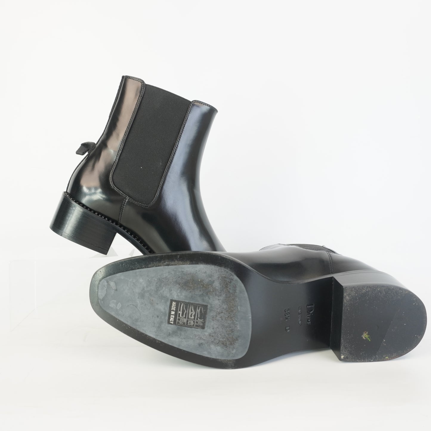 Dior	Leather Crystal Establishments Chelsea Boots Blck S.35
