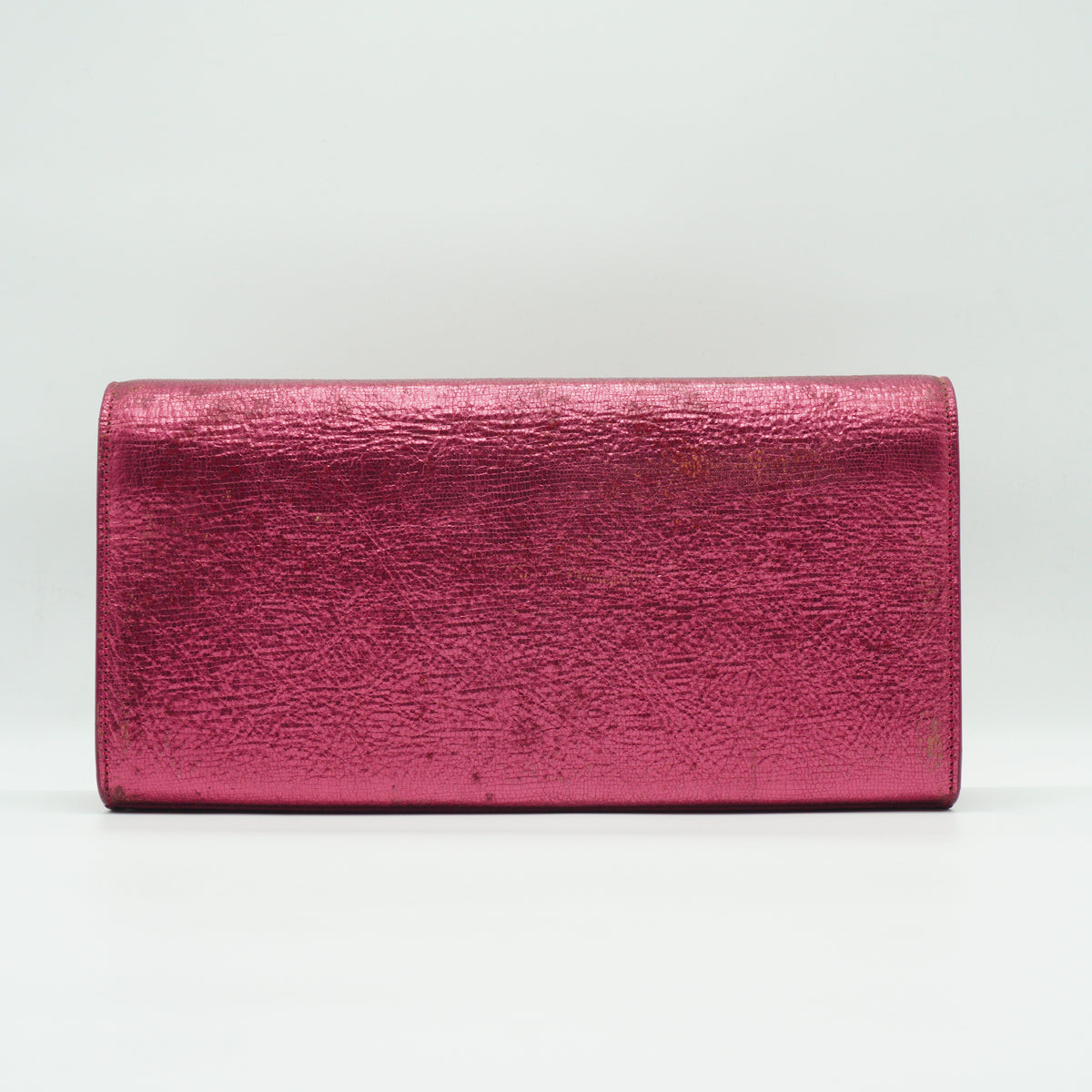 YSL	Classic Metallic Pink Leather Clutch Bag Small GHW