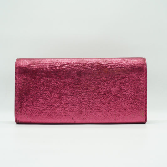 YSL	Classic Metallic Pink Leather Clutch Bag Small GHW