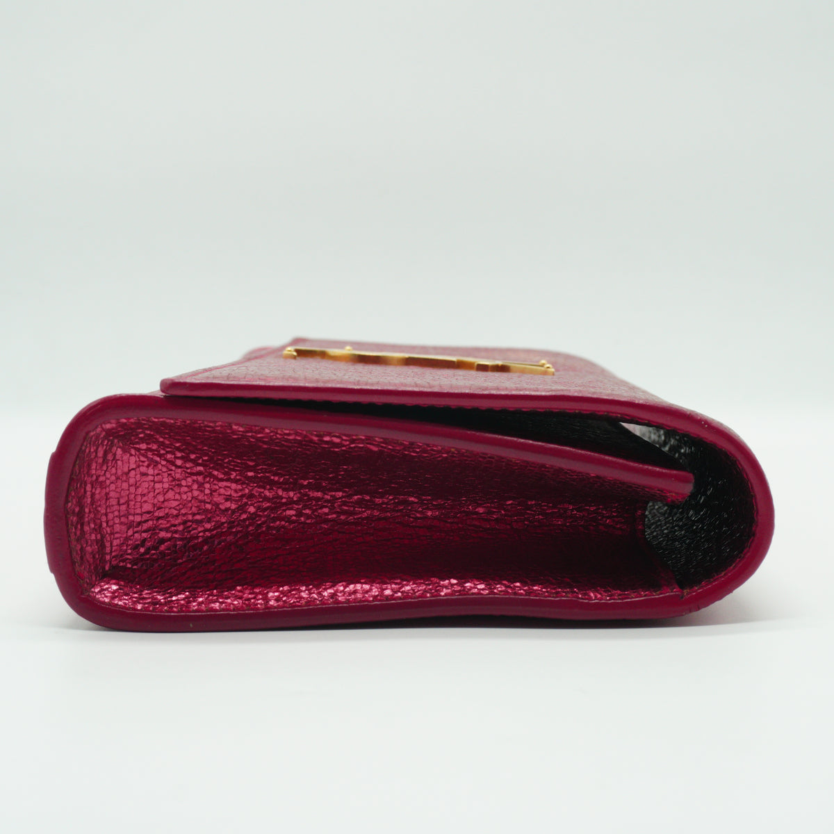 YSL	Classic Metallic Pink Leather Clutch Bag Small GHW