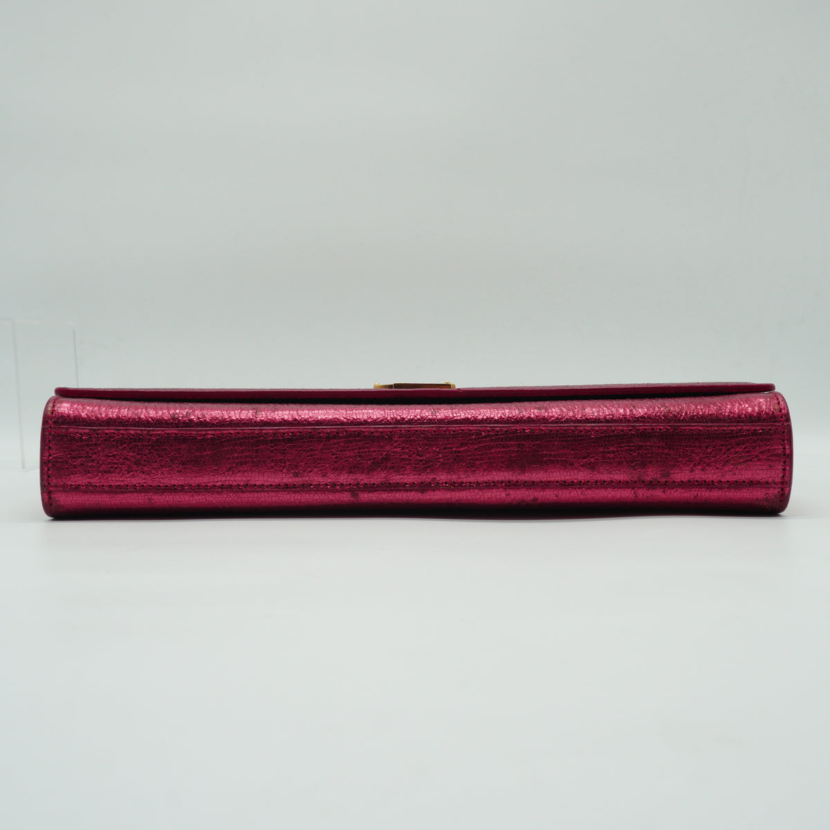 YSL	Classic Metallic Pink Leather Clutch Bag Small GHW