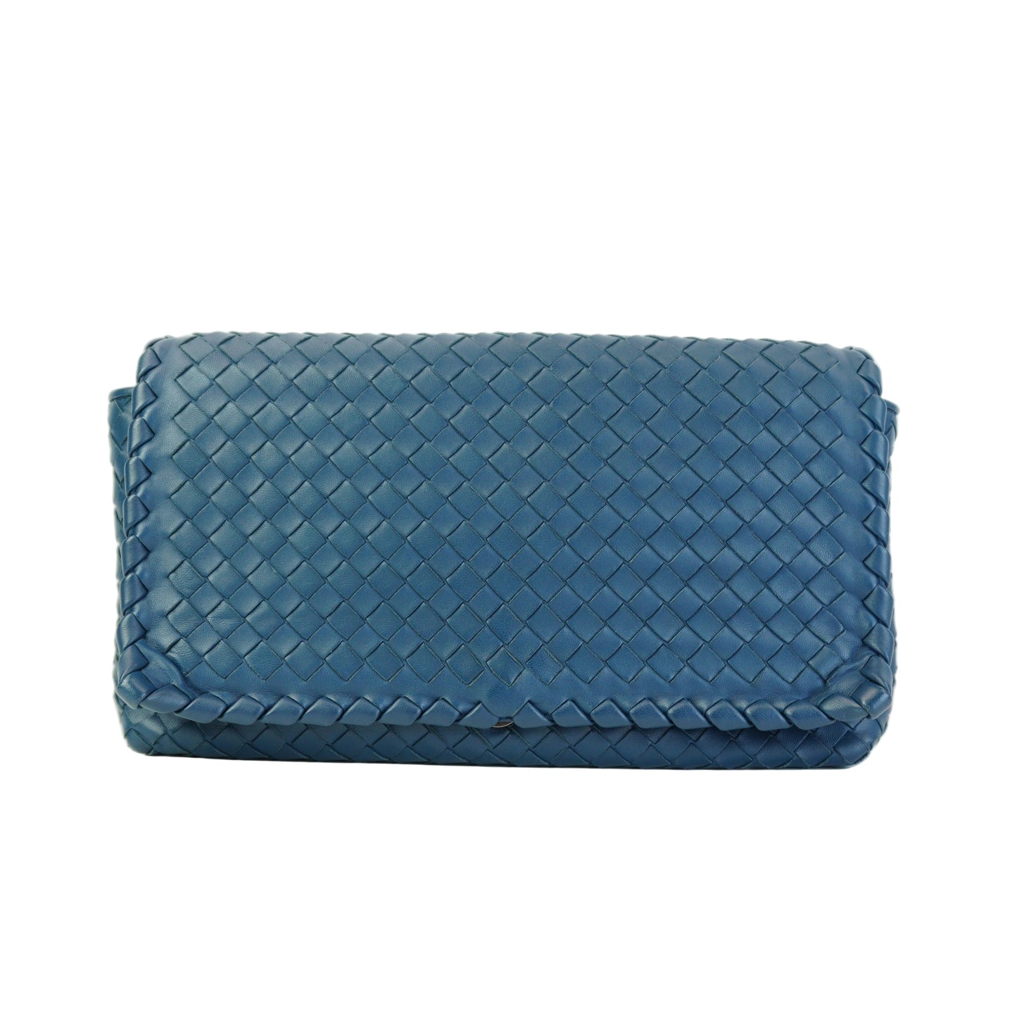 Bottega Veneta Intrecciato Woven Nappa Leather Crossbody Blue Mediuim MHW