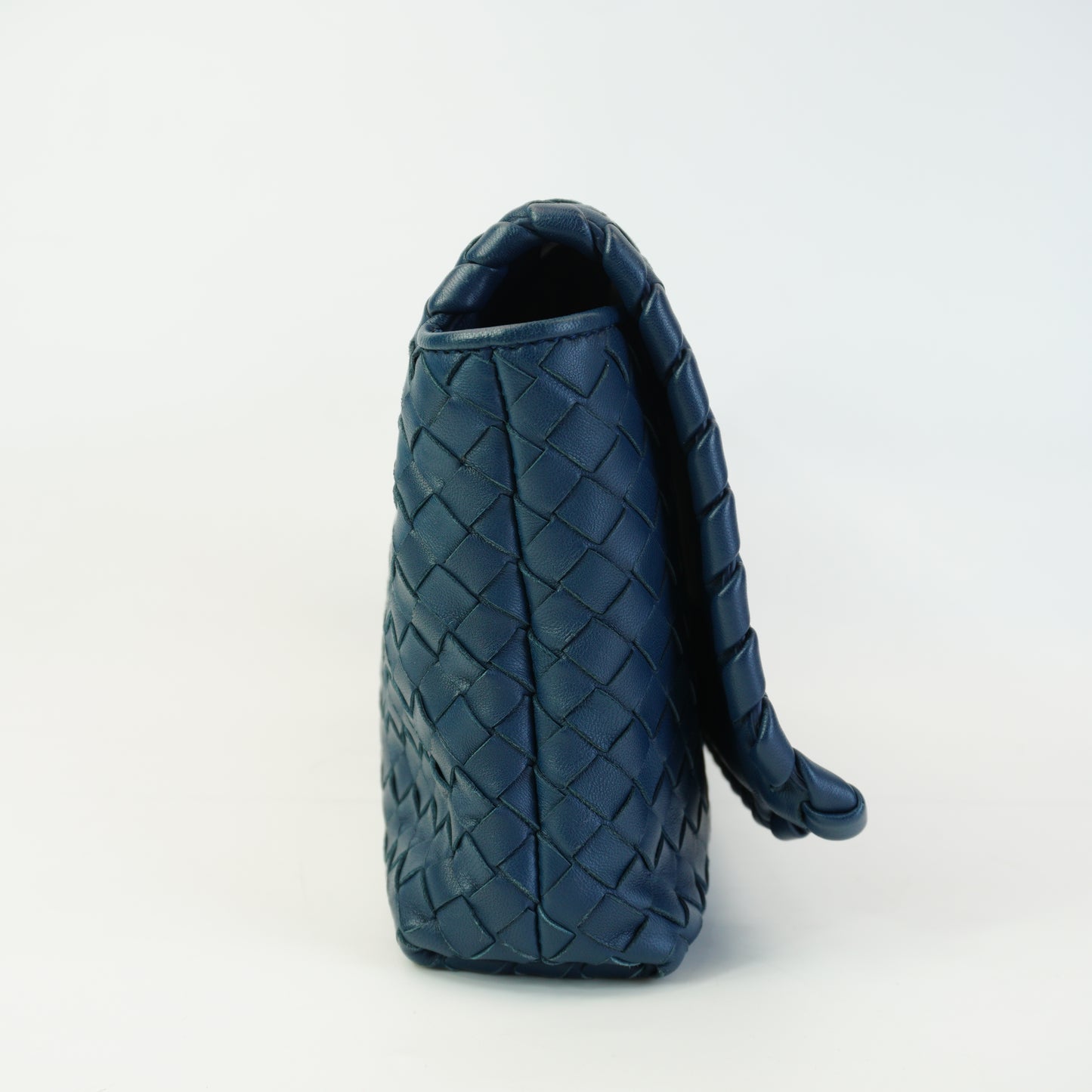 Bottega Veneta Intrecciato Woven Nappa Leather Crossbody Blue Mediuim MHW