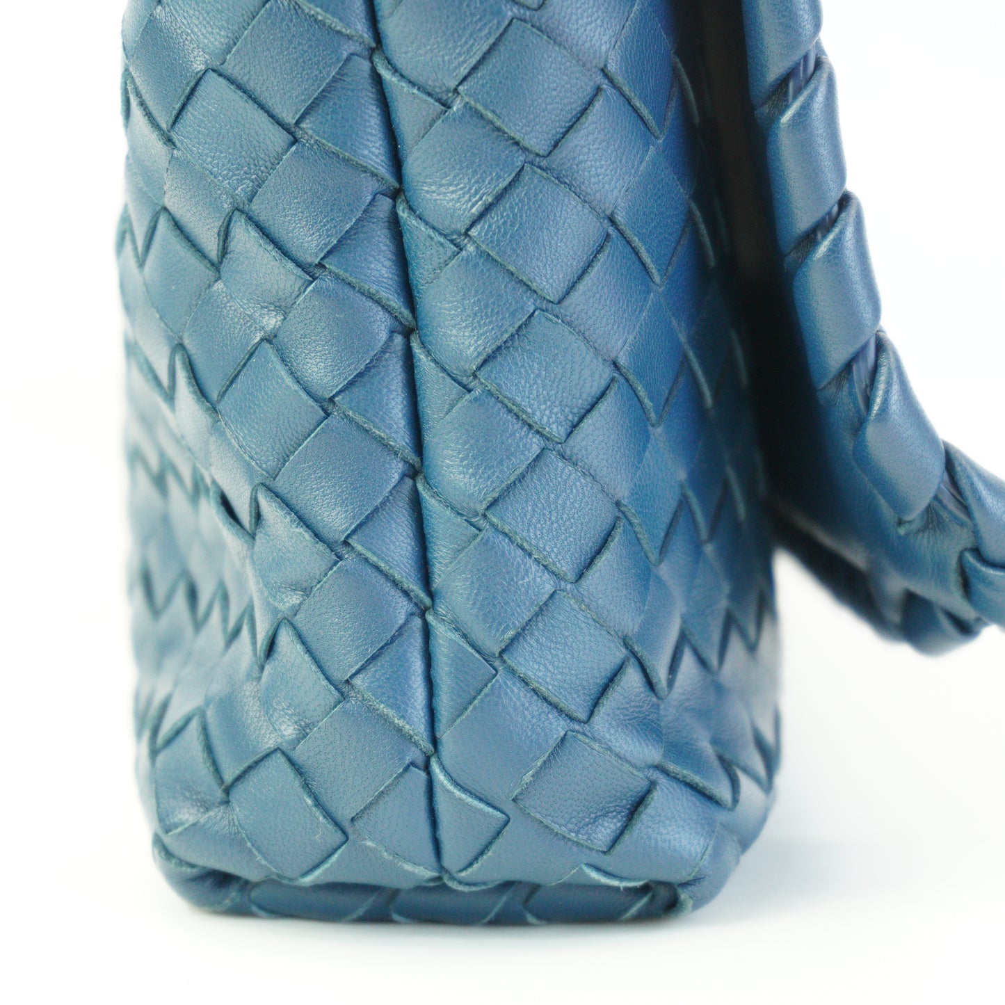 Bottega Veneta Intrecciato Woven Nappa Leather Crossbody Blue Mediuim MHW