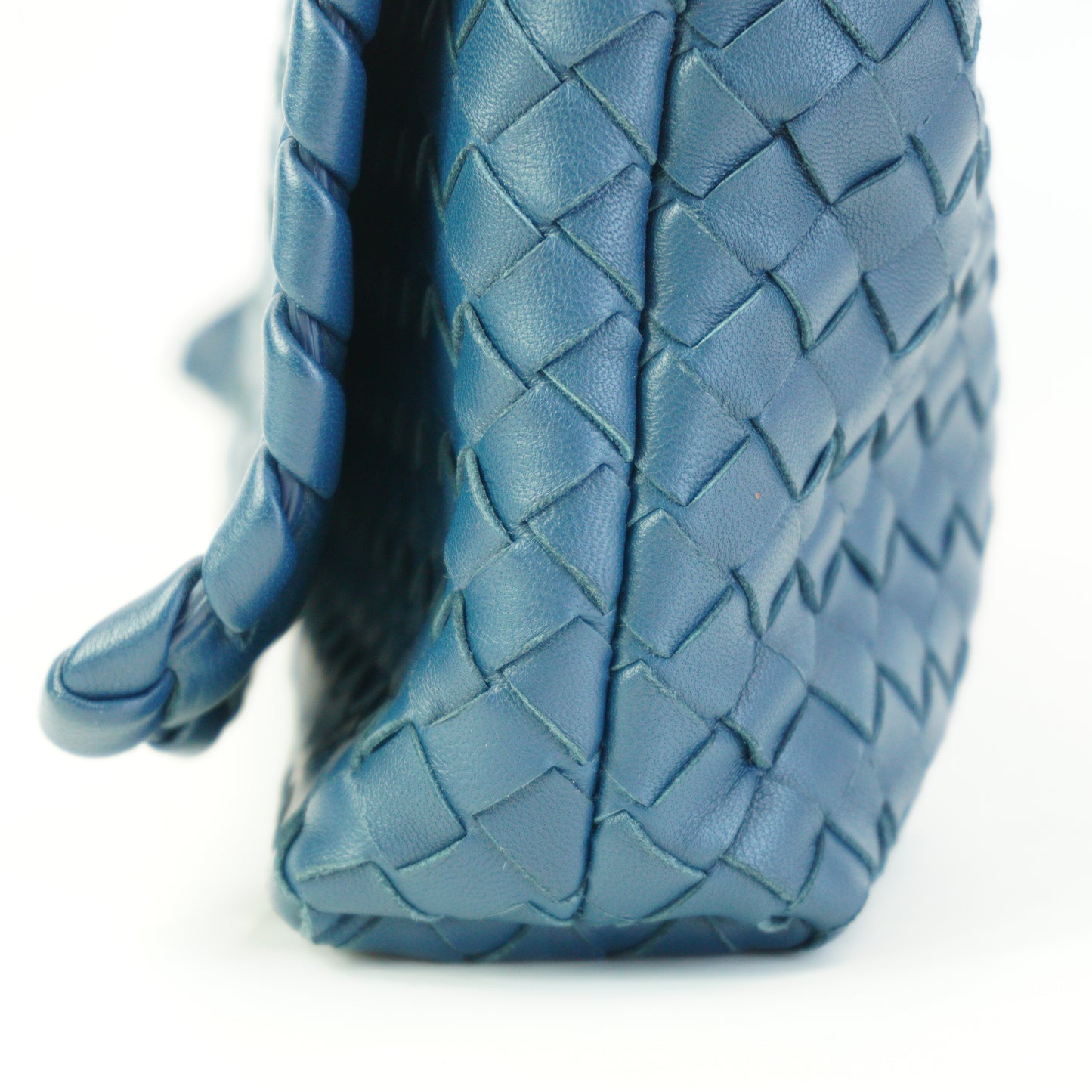 Bottega Veneta Intrecciato Woven Nappa Leather Crossbody Blue Mediuim MHW