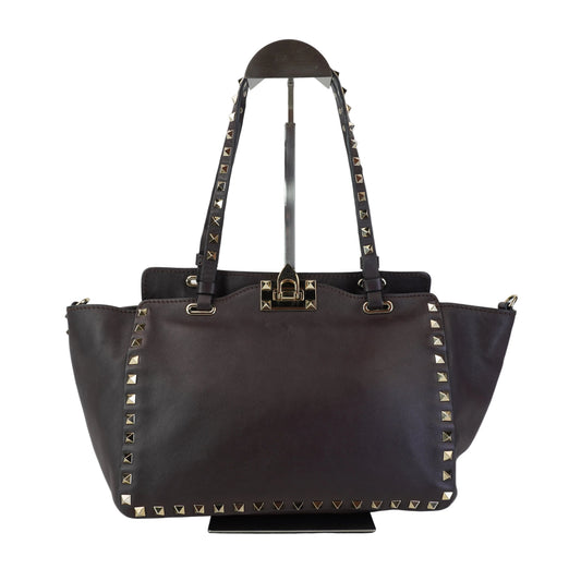 Valentino Rockstud Trapeze Tote Burgubdy