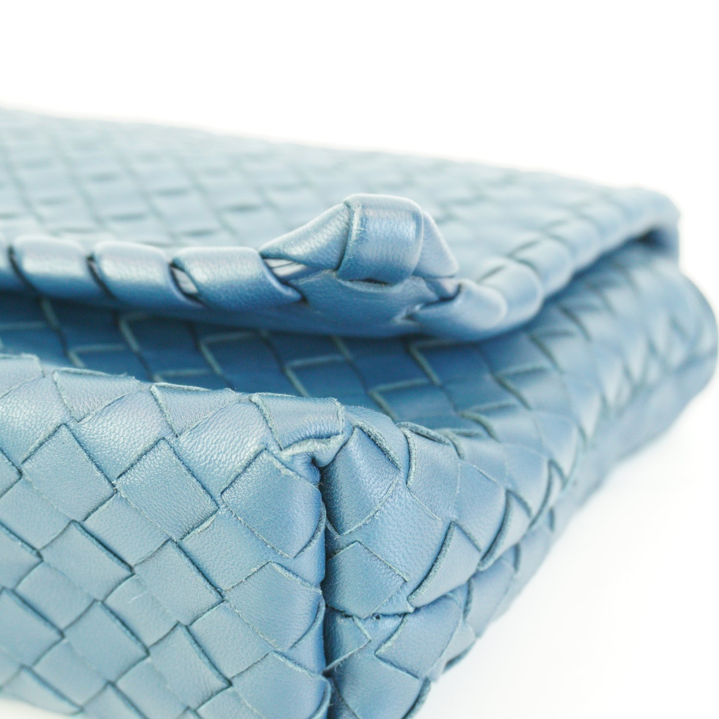 Bottega Veneta Intrecciato Woven Nappa Leather Crossbody Blue Mediuim MHW