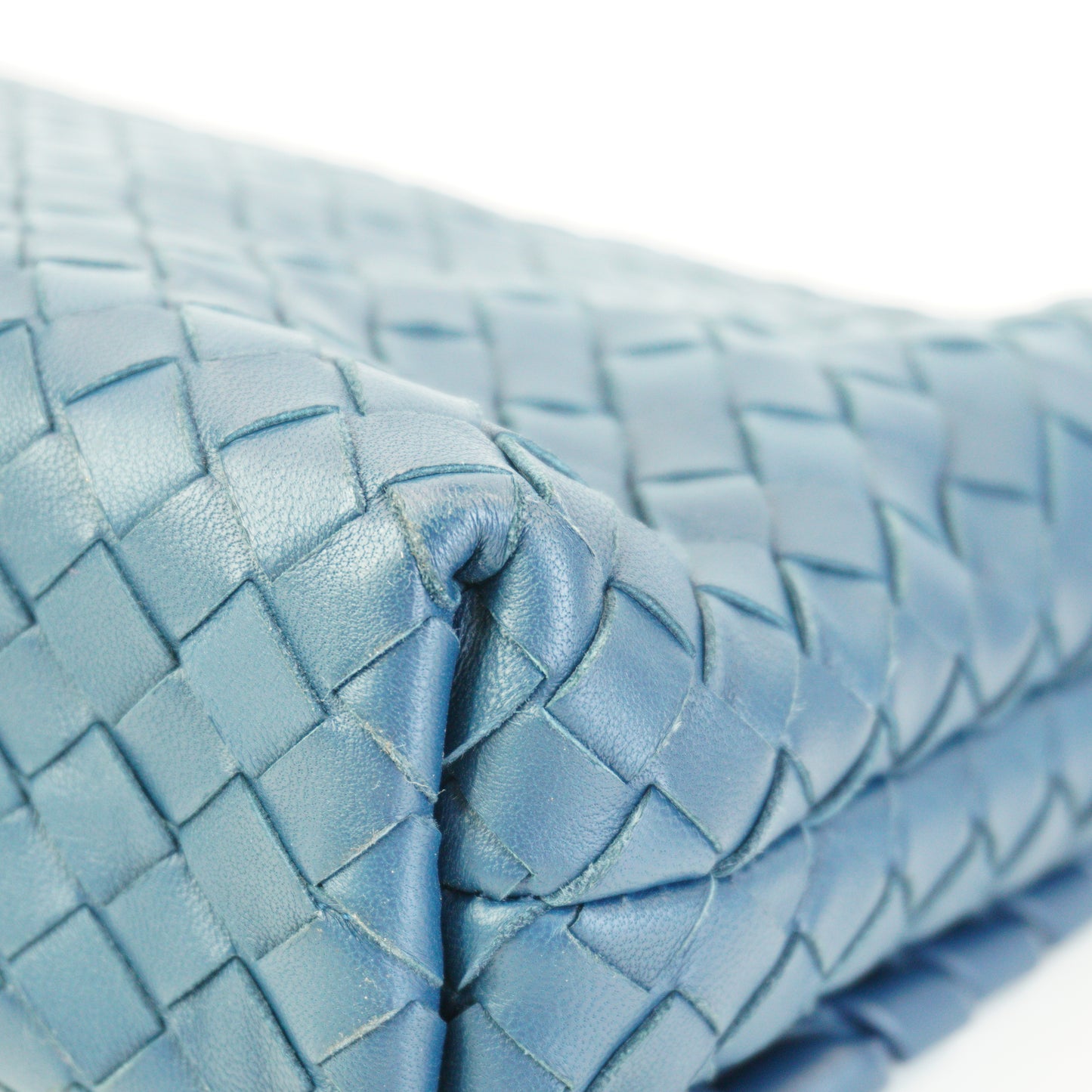 Bottega Veneta Intrecciato Woven Nappa Leather Crossbody Blue Mediuim MHW