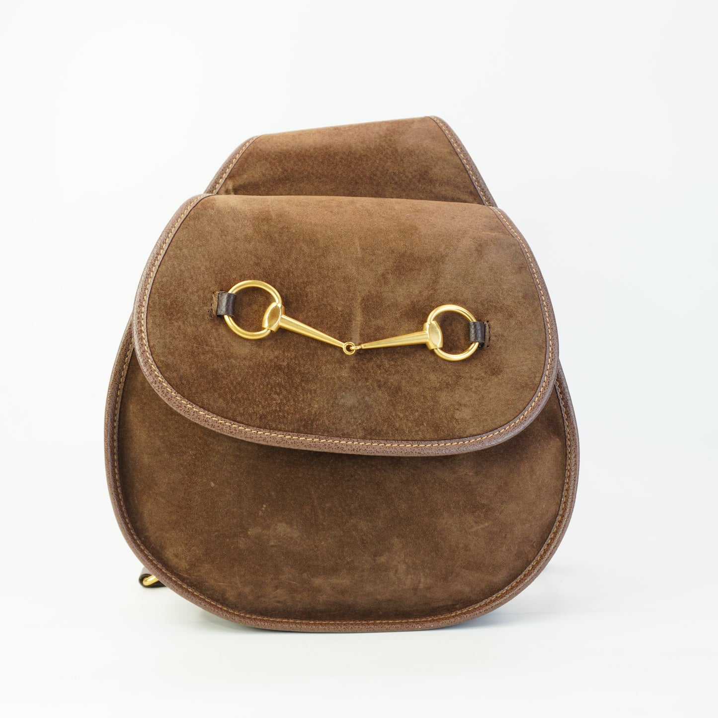 Gucci Vinatge Horsebit Sling Backpack Brown Medium GHW