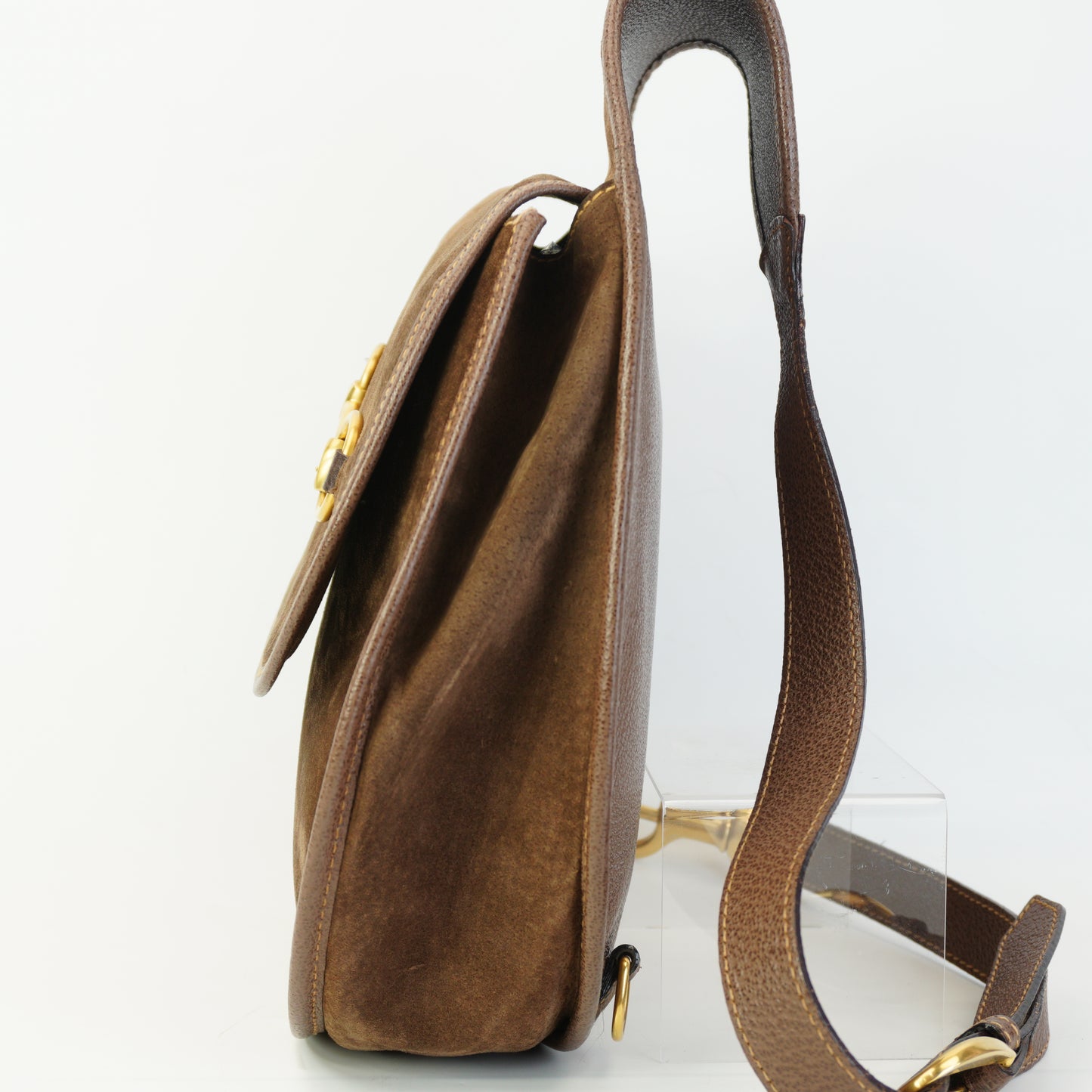 Gucci Vinatge Horsebit Sling Backpack Brown Medium GHW