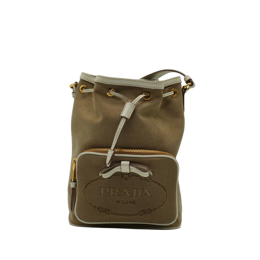 Prada Canapa Logo Jacquard Bucket Bag Small GHW