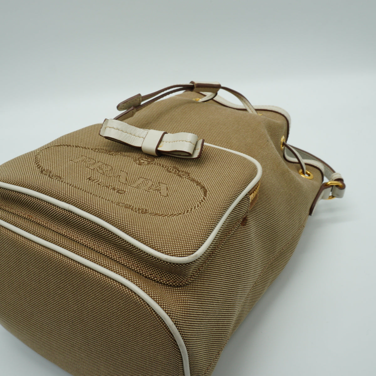 Prada Canapa Logo Jacquard Bucket Bag Small GHW