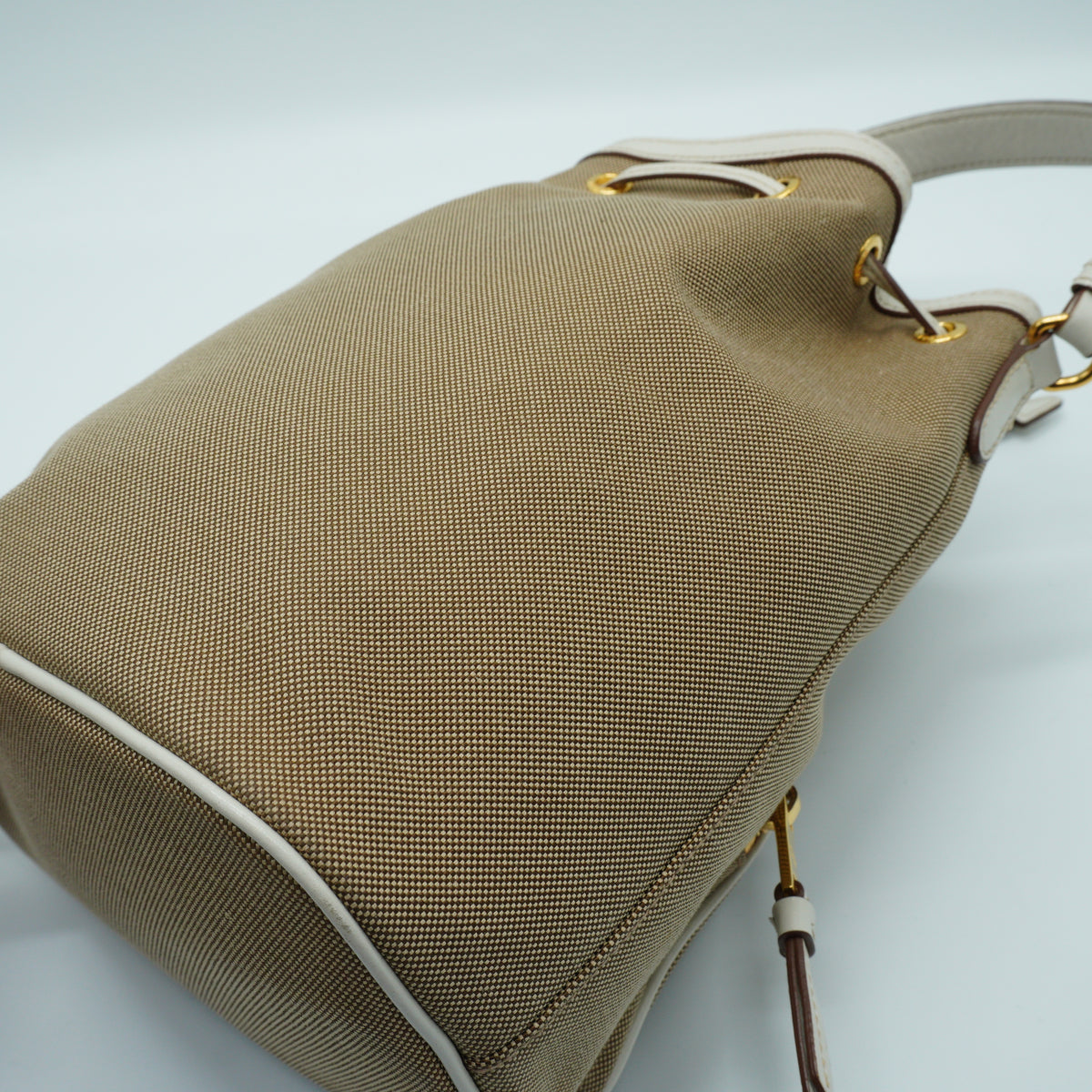 Prada Canapa Logo Jacquard Bucket Bag Small GHW