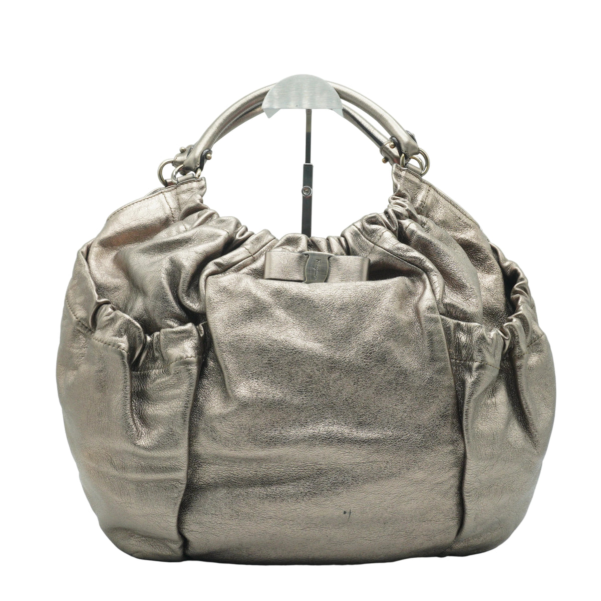Salvatore Ferragamo	Vara Bow Large Metallic Leather Hobo bag SHW