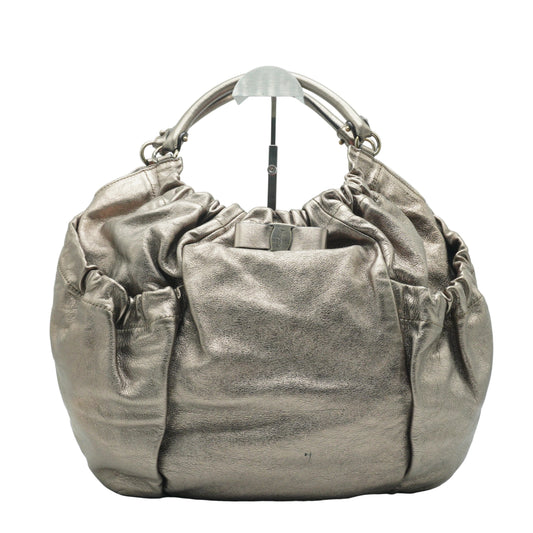 Salvatore Ferragamo	Vara Bow Large Metallic Leather Hobo bag SHW