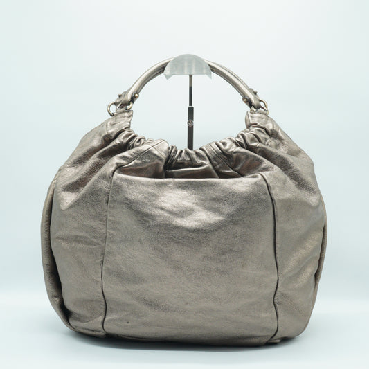 Salvatore Ferragamo	Vara Bow Large Metallic Leather Hobo bag SHW