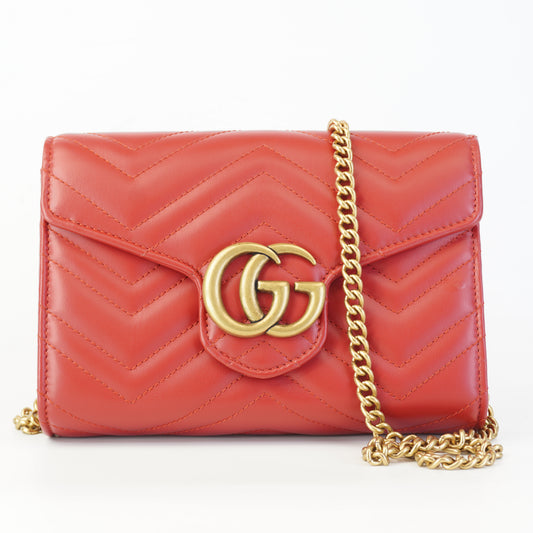 Gucci GG Marmont Matelasse Leather Mini Crossbody Bag Red
