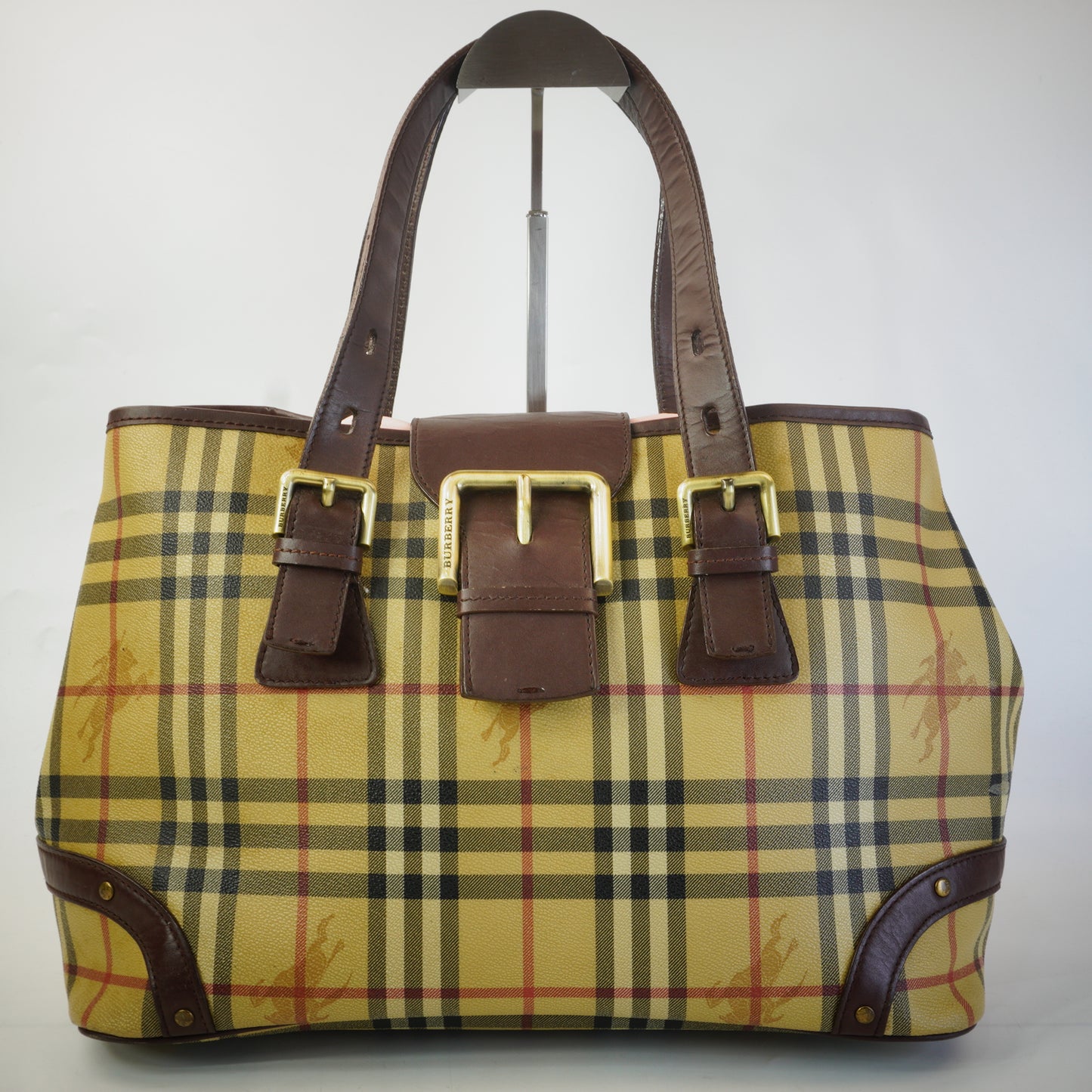 Burberry	Hymarket Check Buckle Tote Bag GHW Large