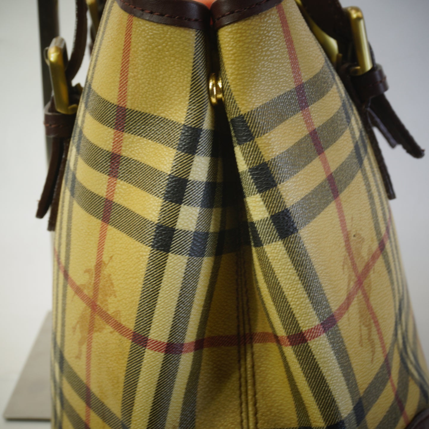 Burberry	Hymarket Check Buckle Tote Bag GHW Large